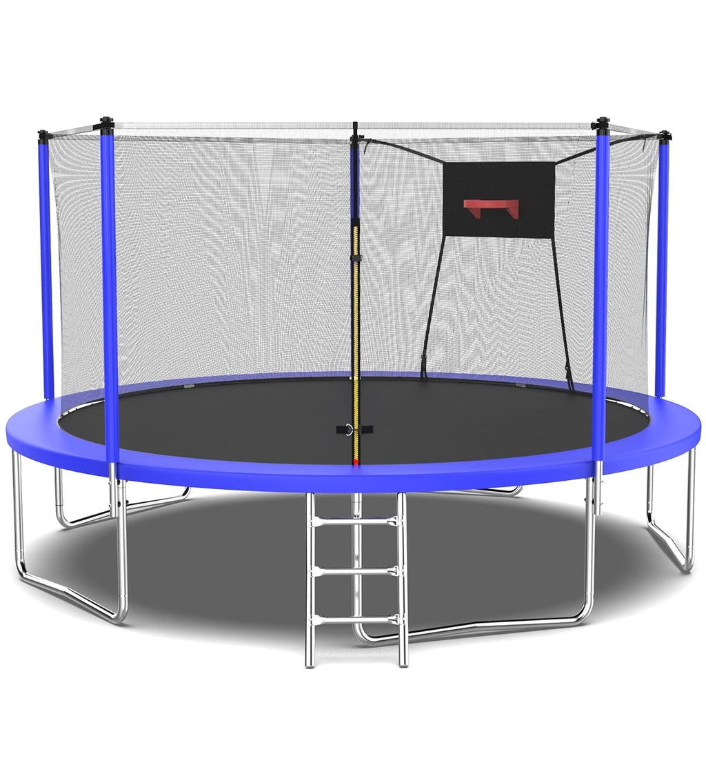 14FT Trampoline with Basketball Hoop, Upgraded Outdoor Trampoline with Safety Enclosure Net, Heavy Duty Jumping Mat & Spring Cover Padding, Backyard Trampoline for Kids & Adults
