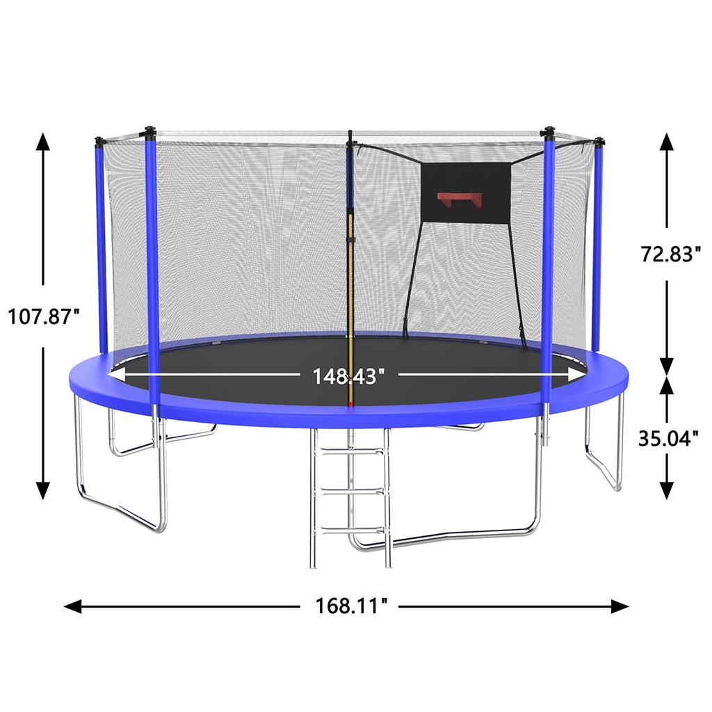 14FT Trampoline with Basketball Hoop, Upgraded Outdoor Trampoline with Safety Enclosure Net, Heavy Duty Jumping Mat & Spring Cover Padding, Backyard Trampoline for Kids & Adults